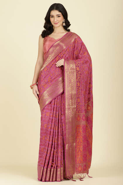 Mauve Color Tussar Woven Silk Saree