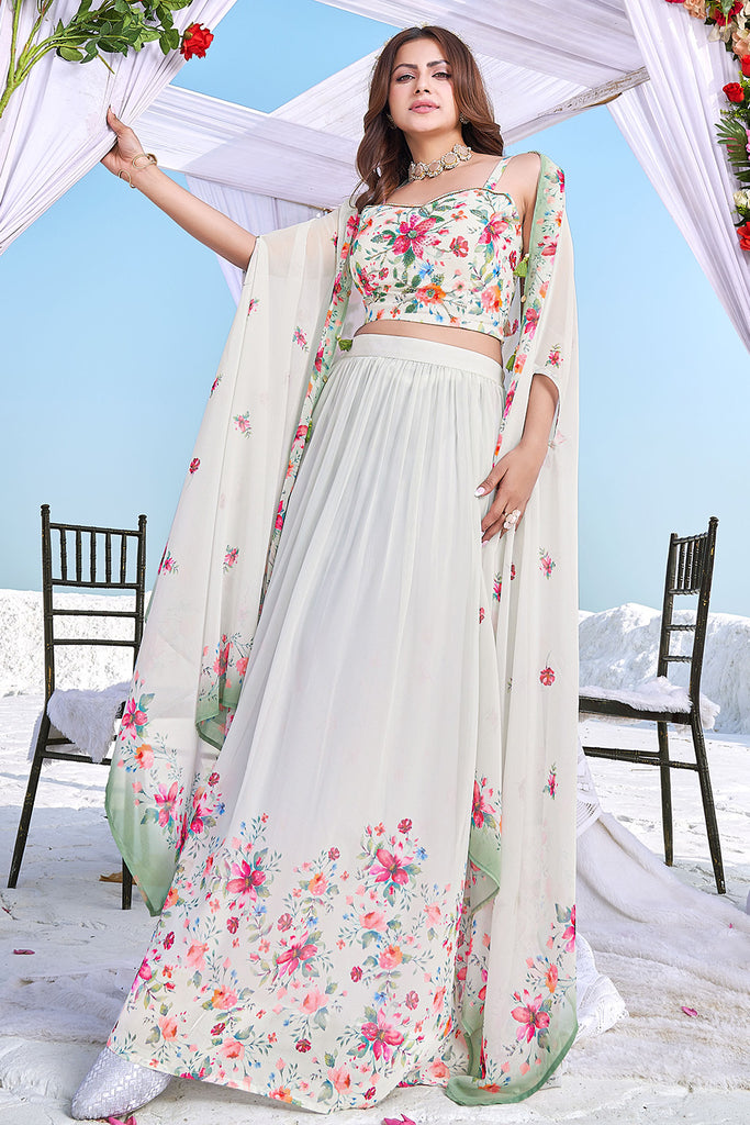 Pista Color Printed Georgette Lehenga