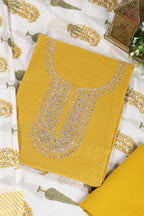 Mustard Cotton Gota Patti and Zari Work Unstitched Suit Material