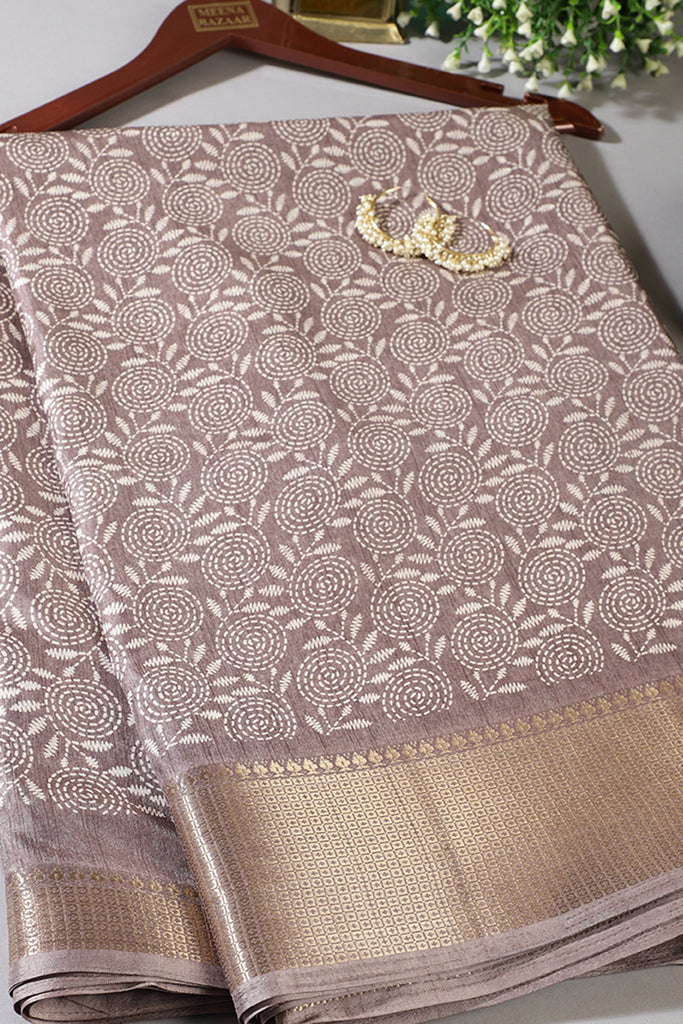 Dusty Mauve Colour Printed & Woven Cotton Silk Saree