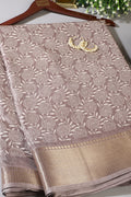 Dusty Mauve Colour Printed & Woven Cotton Silk Saree