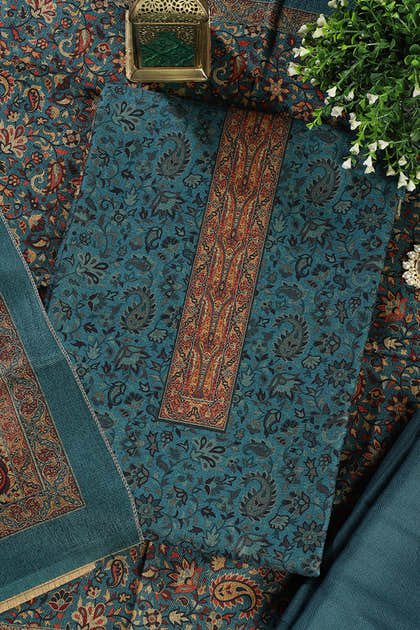 Blue Pashmina Digital Printed Unstitched Suit Fabric