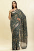 Blue Floral Printed & Zari Border Cotton Silk Saree