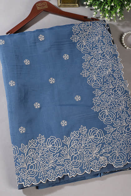 Blue Tissue Resham Embroidered Saree
