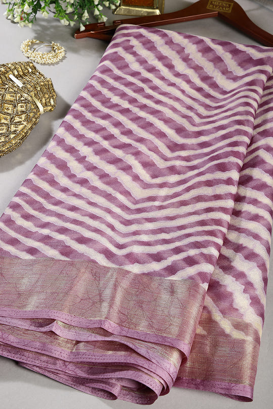 Dusky Purple Color Chiffon Leheriya Printed Saree