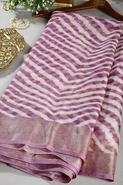 Dusky Purple Color Chiffon Leheriya Printed Saree