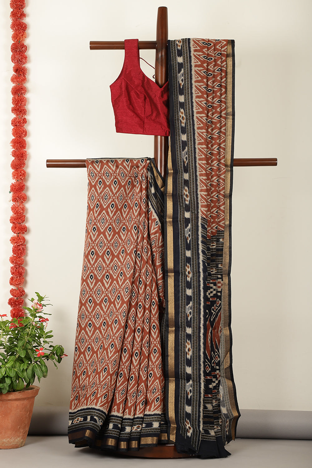 Light Brown Ikkat Printed Cotton Saree