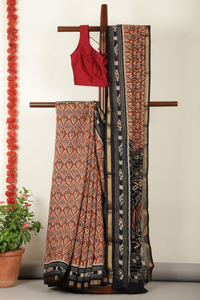 Light Brown Ikkat Printed Cotton Saree
