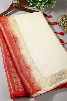 Cream & Red Ombré  Silk Zari Woven Saree