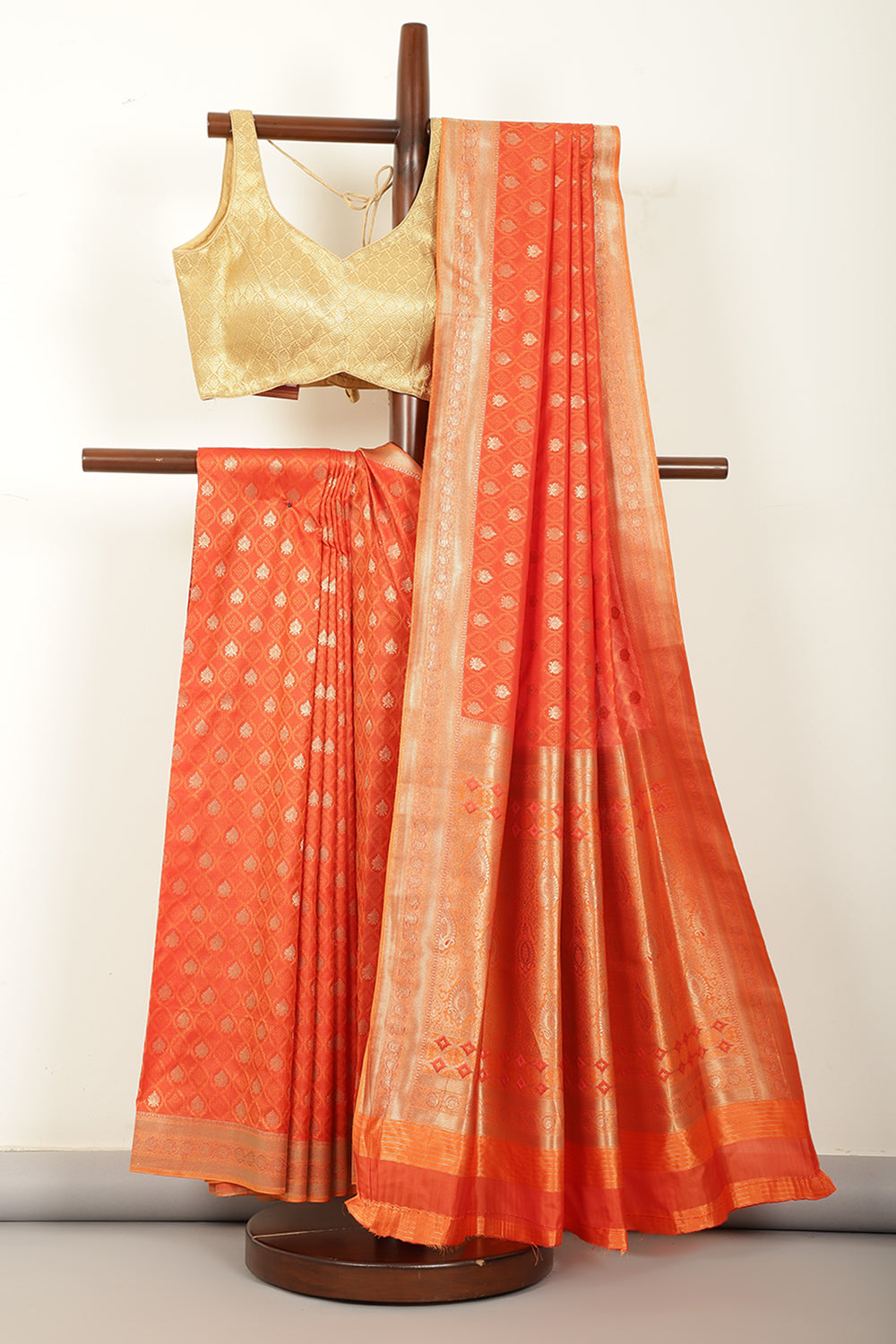 Orange Soft Silk Zari and Resham Woven Saree