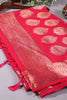 Cherry Colour Cotton Silk Zari Woven Saree