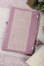 Mauve Colour Cotton Printed & Resham Neck Embroidered Unstitched Suit