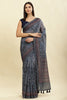 Grey & Blue Cotton Silk Printed Saree