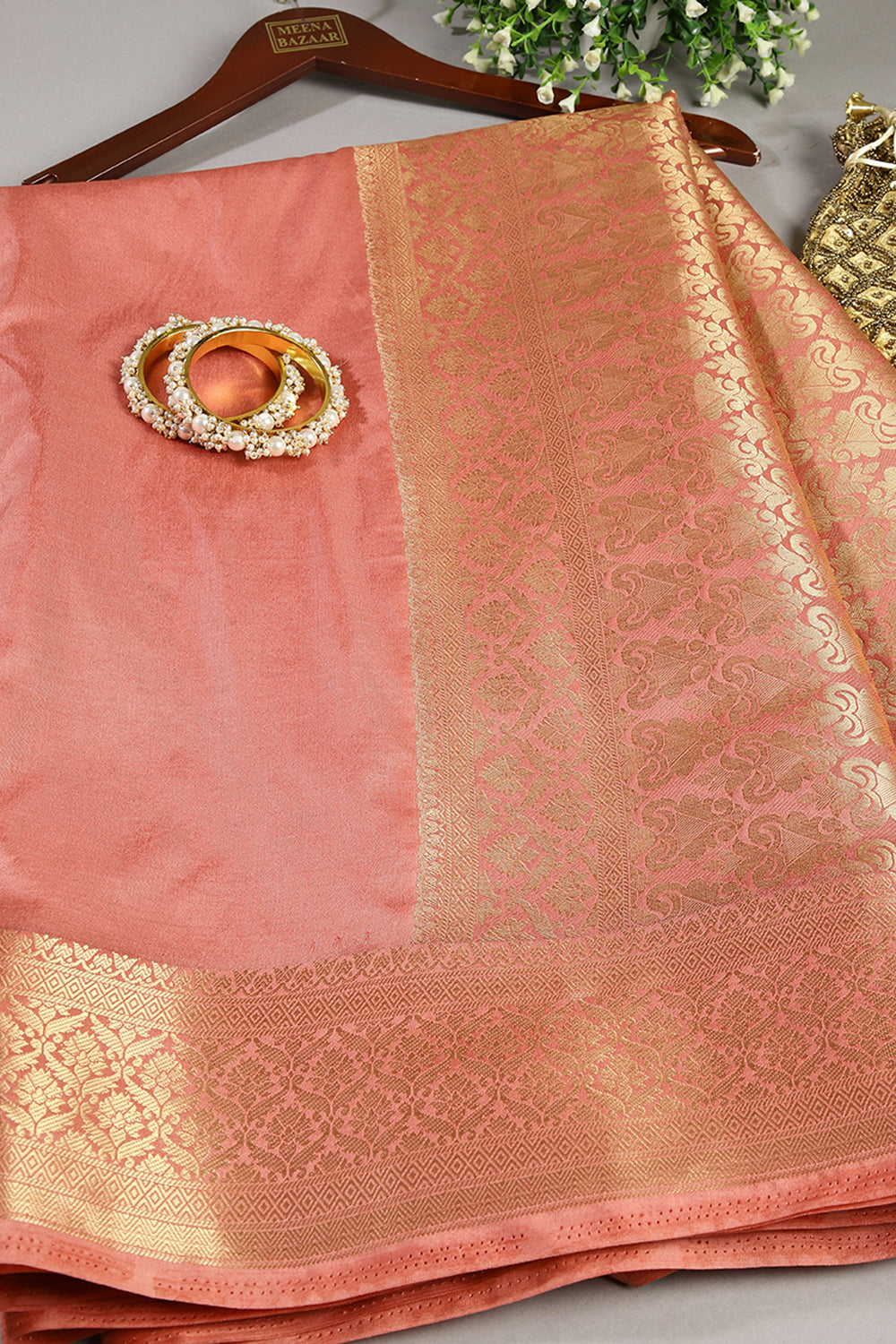 Peach Colour Silk Woven Saree