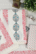 Cream & Magenta Printed And Resham Embroidered Unstitched Suit Fabric