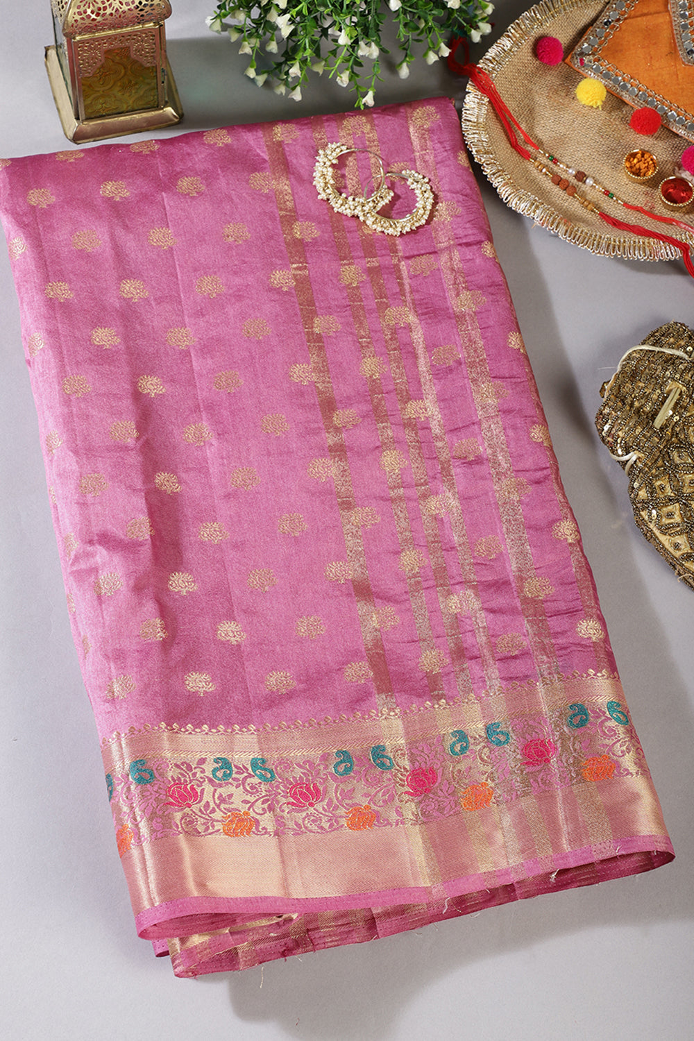 Dusty Mauve Resham & Zari Woven Silk Saree