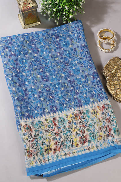 Blue Chiffon Bandhani Printed Saree