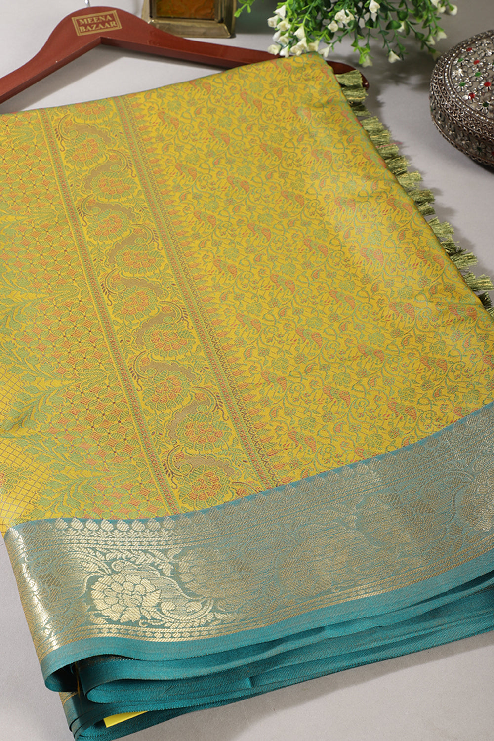 Green Color Cotton Silk Resham & Zari Woven Saree