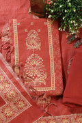 Rust Tussar Silk Printed Unstitched Suit Material