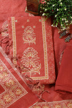 Rust Tussar Silk Printed Unstitched Suit Material