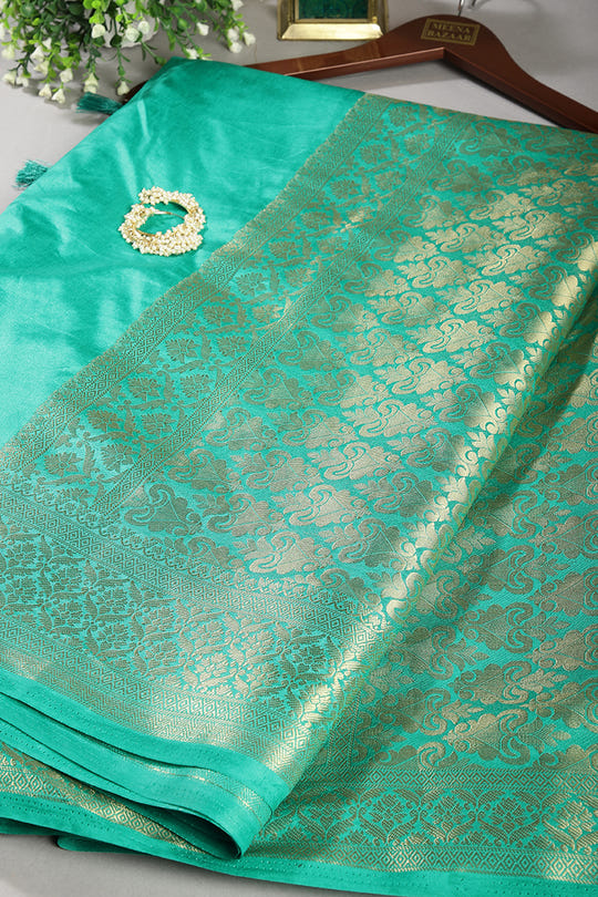 Greenish Teal Colour Silk Woven Saree