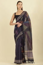 Navy Organza Cotton Printed Saree