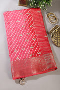 Red Jaipuri Silk Leheriya Printed And Embroidered Saree