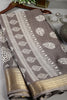 Grey Color Block Printed Cotton Silk Saree