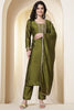 Sage Green Chinone Silk Neck-Embroidered Suit Set