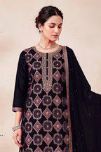 Black Zari Woven Silk Unstitched Suit Fabric