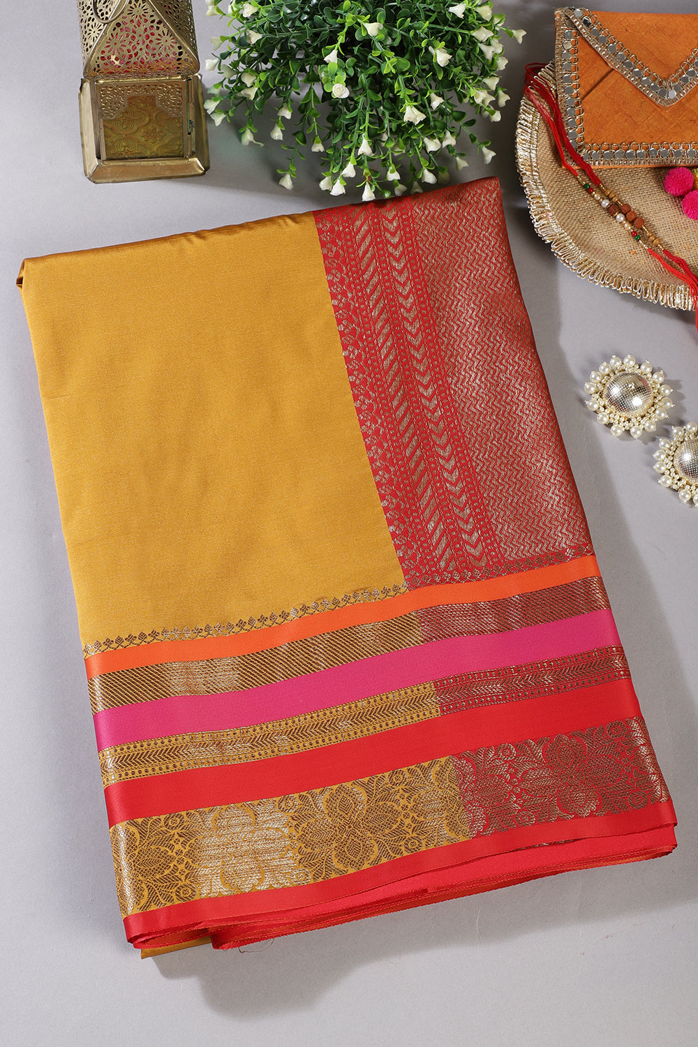 Mustard Zari Woven Art Silk Saree