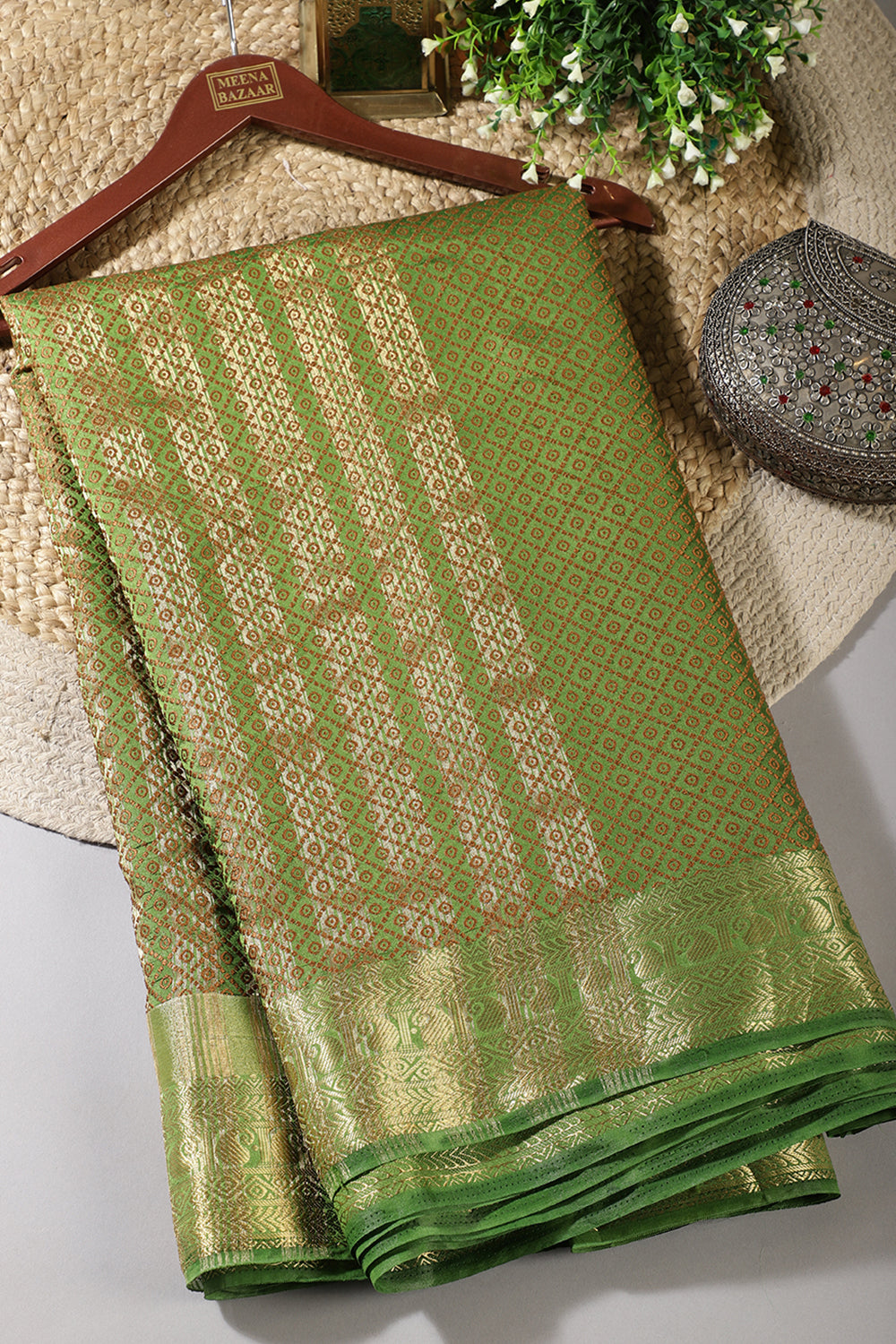 Sage Green Color Zari & Resham Weaving Silk Saree