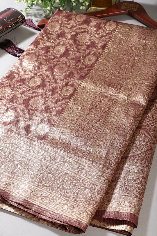 Wine Tissue Silk Banarasi Woven Saree