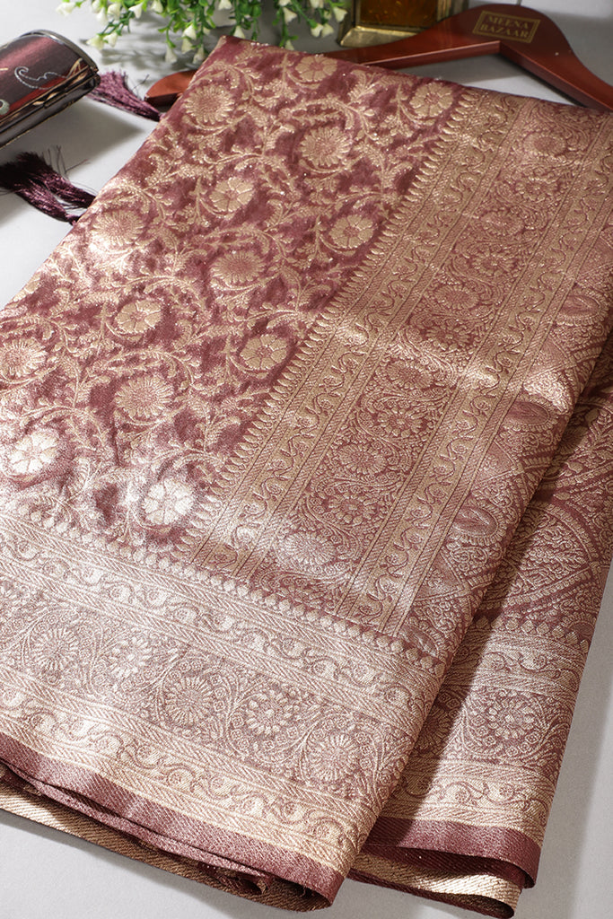 Wine Tissue Silk Banarasi Woven Saree