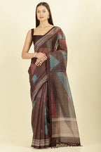 Brown Organza Cotton Printed Saree