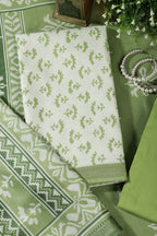 Light Green Floral Block Print Cotton Unstitched Suit Fabric