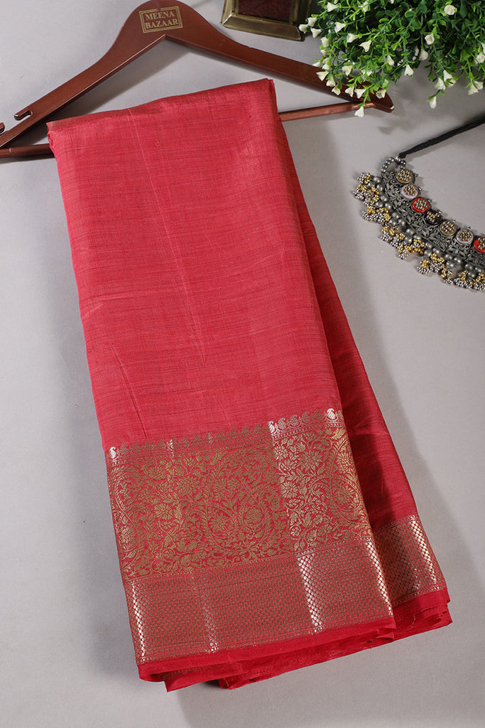 Carmine Red Cotton Silk Woven Saree