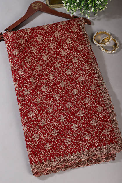 Maroon Embroidered And Swaroski Work Georgette Saree