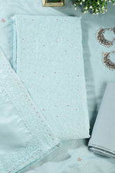 Turquoise Color Chanderi Resham Embroidered Unstitched Suit