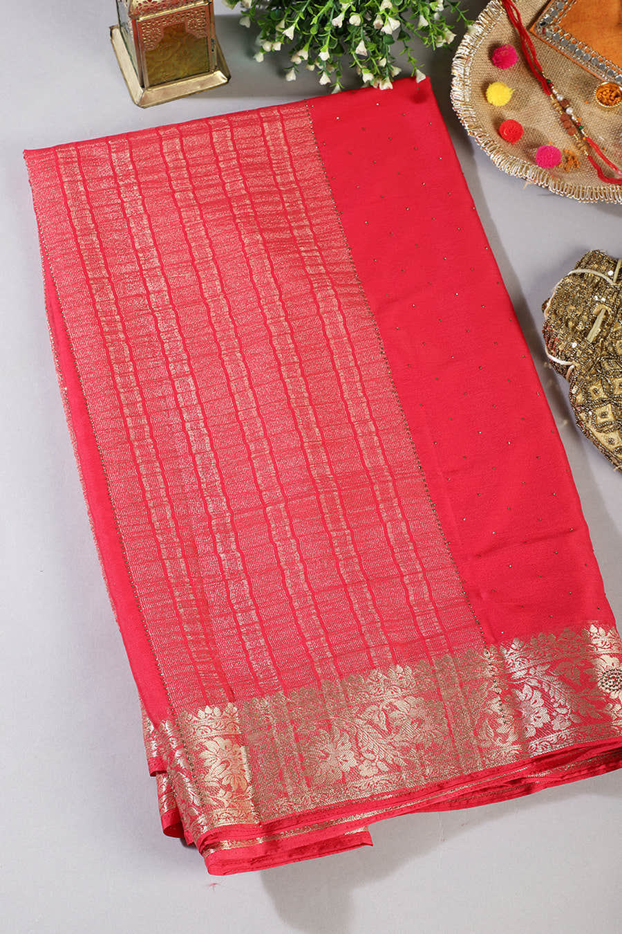 Rani Chinon Crepe Swaroski Work Saree