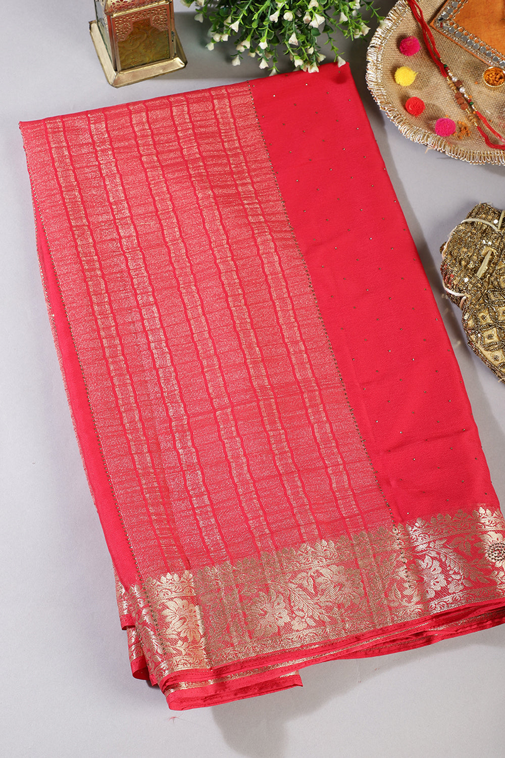 Rani Chinon Crepe Swaroski Work Saree