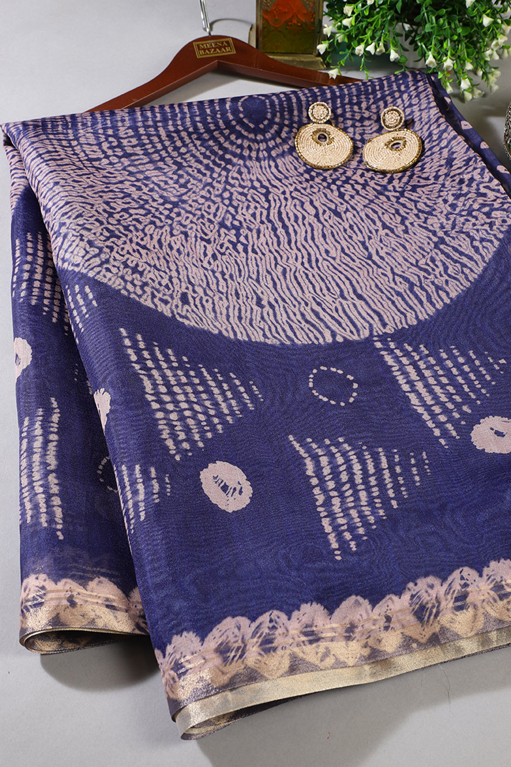 Navy Organza Silk Printed Saree