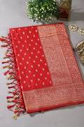 Red Silk Zari Buta Woven Saree
