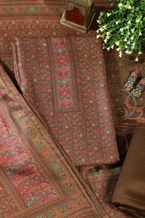 Brown Pashmina Floral Printed Unstitched Suit Material
