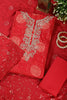Red Cotton Bandhani Printed & Neck Embroidered Unstitched Suit