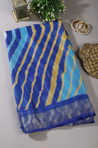 Blue & Yellow Color Chiffon Printed Saree