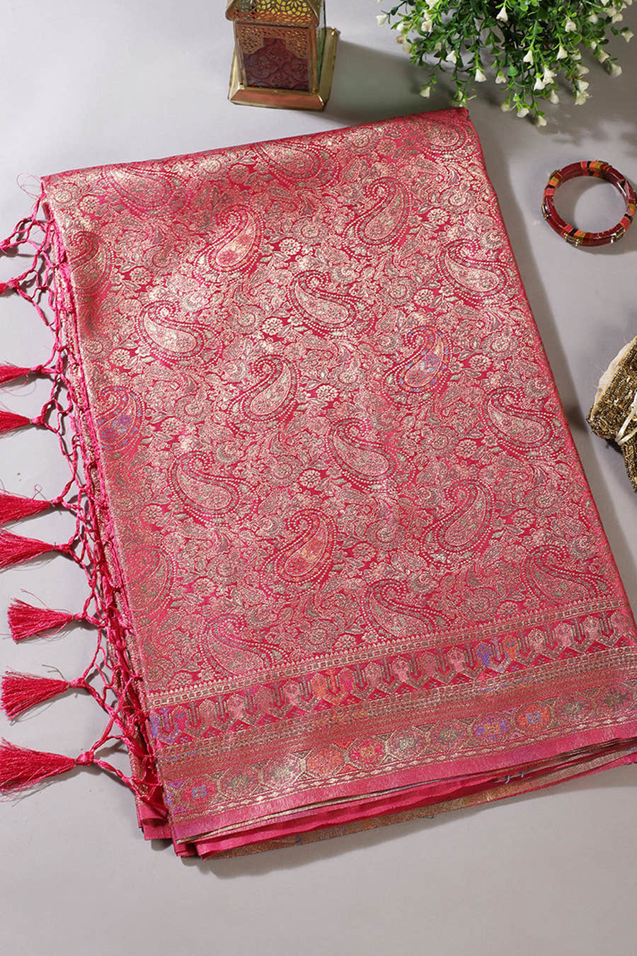 Rani Baluchari Silk Meenakari Woven Saree