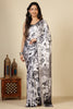 Black & White Floral Printed Crepe Silk Saree