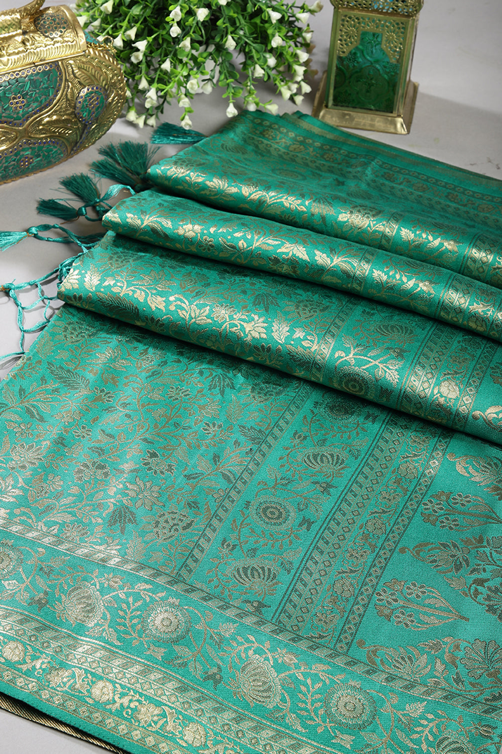 Jade Green Colour South Silk Heavy Woven Saree