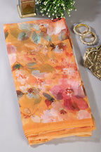 Mustard Color Floral Printed Chiffon Saree